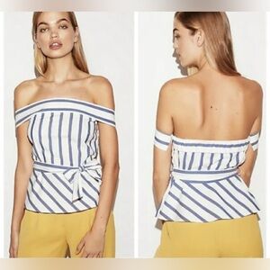 NWT EXPRESS Striped Off-Shoulder belted blouse Top size 8